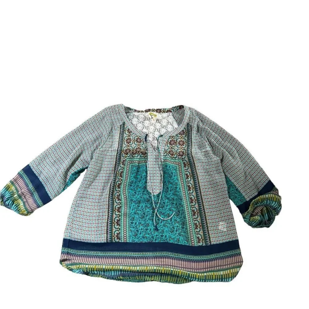 fig & flower Bohemian peasant top Anthropologie Sz M EUC - Picture 3 of 8